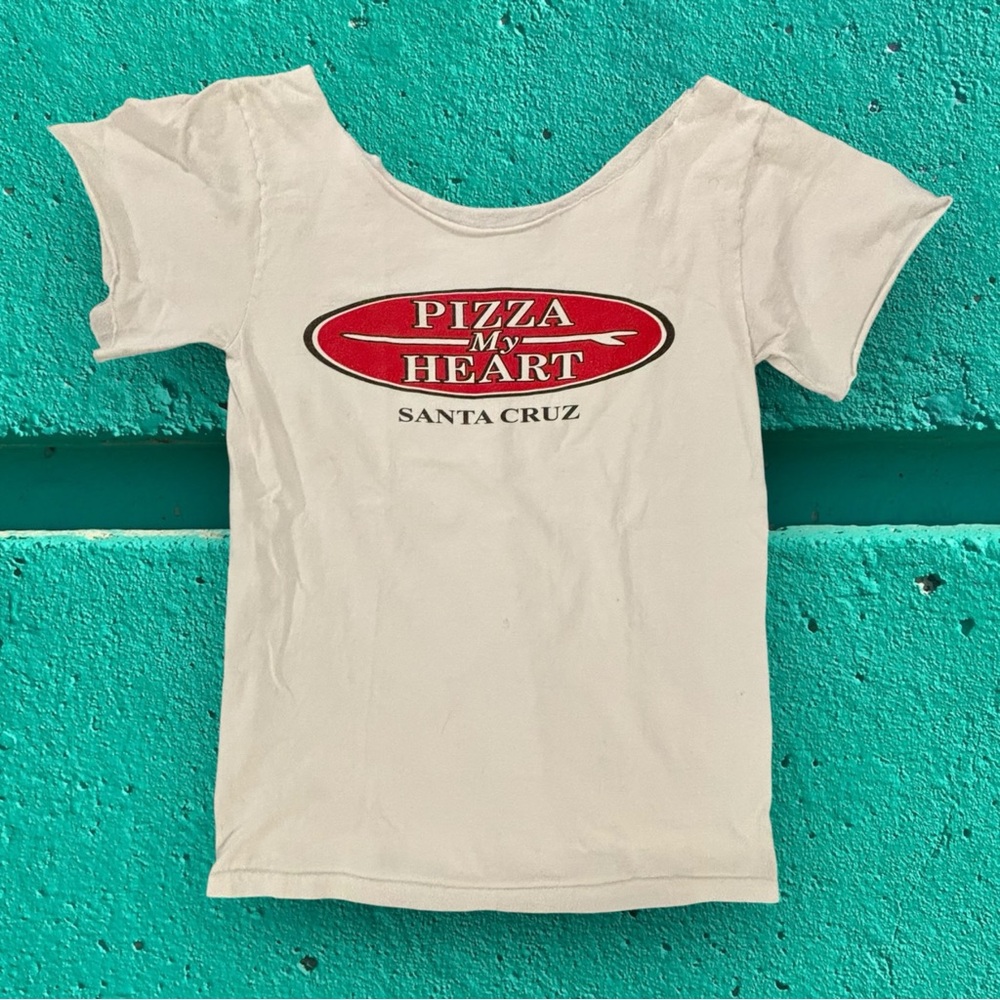 🍕Pizza My Heart Santa Cruz Raw Edge Off Shoulder Tee Small California Baby Tee